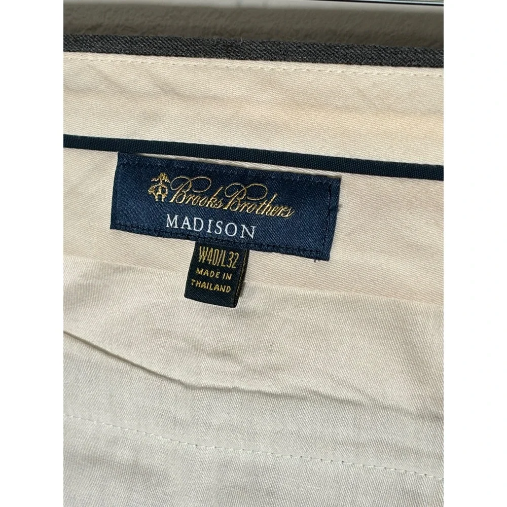 Brooks Brothers Madison Mens Gray Wool Dress Pants 40x32 Flat Front Trousers